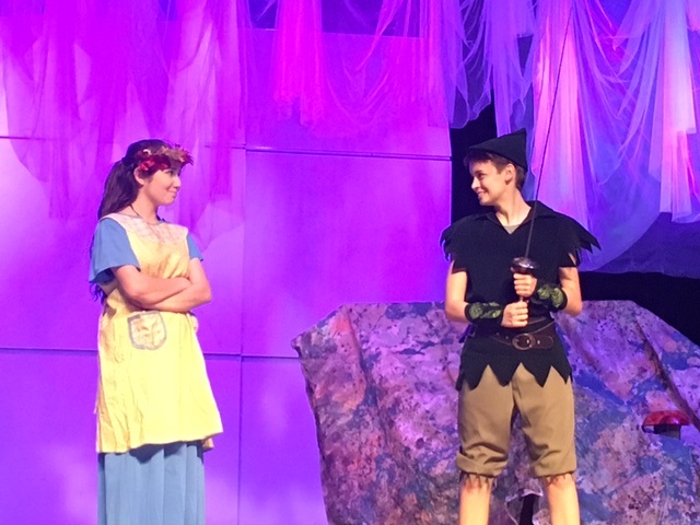 A. Gierczak and Julia Harlos rehearse a scene in Peter Pan.