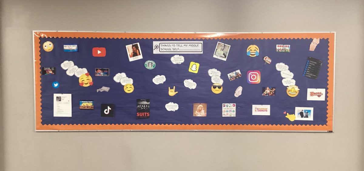 The bulletin board found near the auditorium displaying “things I’d tell my middle school self” in the first-floor hallway reveals just how pervasive media narratives can be.